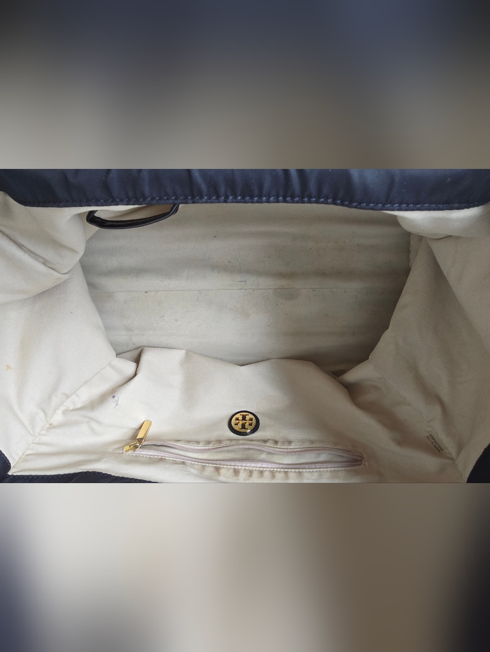 Black Tory Burch Large Ella Nylon Tote with Patent Logo, Handles & Corners - Picture 15 of 16